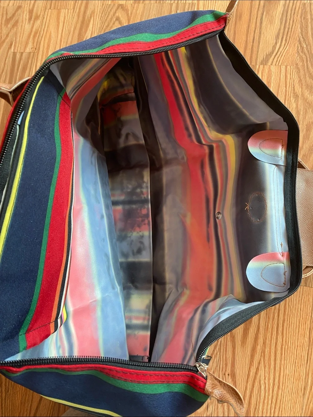 Striped Large Tote Bag with Compactable Design - Multicolor Practical Beach